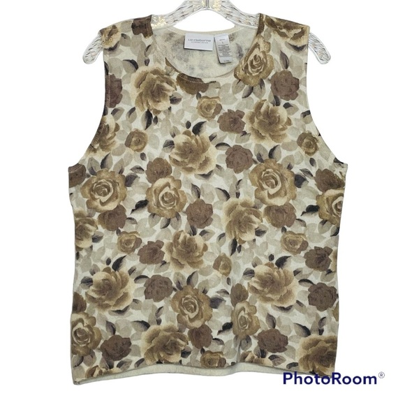 Liz Claiborne Neutral Floral Wool/Angora Sweater Vest - Picture 1 of 7
